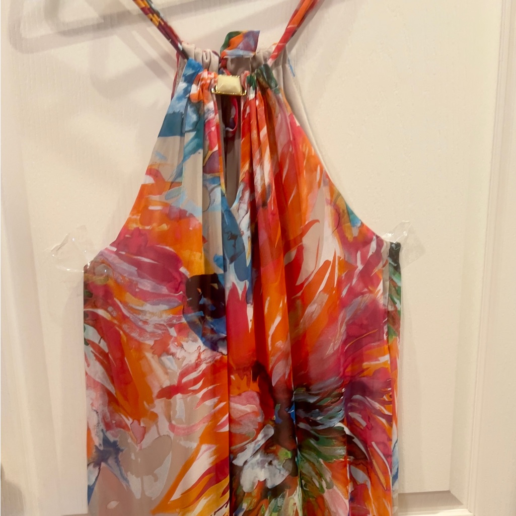 Leslie Fay Maxi Ties At Neck Flowy And Colorful. Sze 10